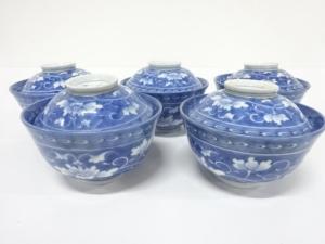 古伊万里　染付　蓋茶碗　5客
